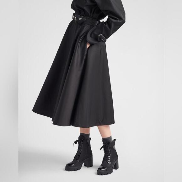 Prada Black Leather/ Re-Nylon Metal Triangle Logo 110mm Ankle Boots EU 38.5 - Picture 2 of 15